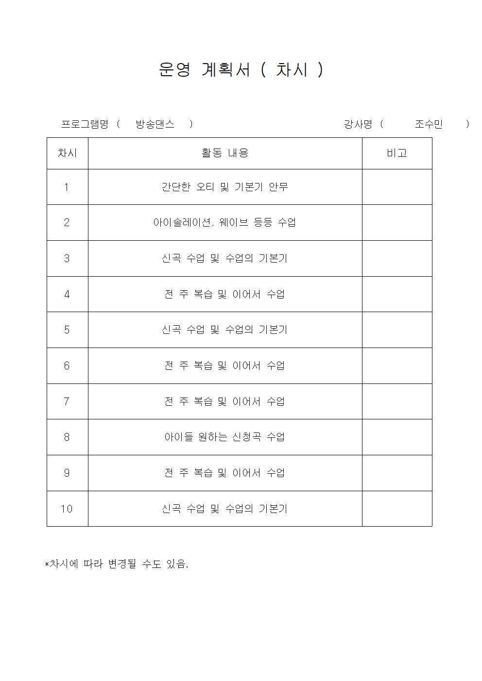 방송댄스 (일) (17-18년생) 1일특강