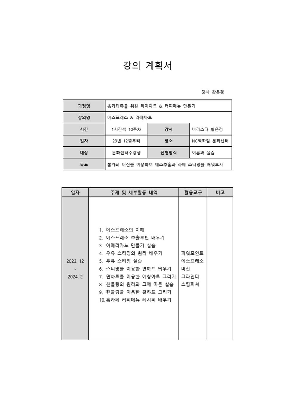 홈카페족을 위한 라떼아트& 커피메뉴 만들기