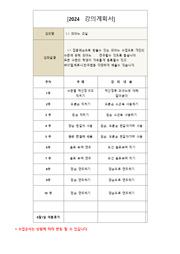 (1대1강좌) 피아노교실 (목) 키즈,성인반